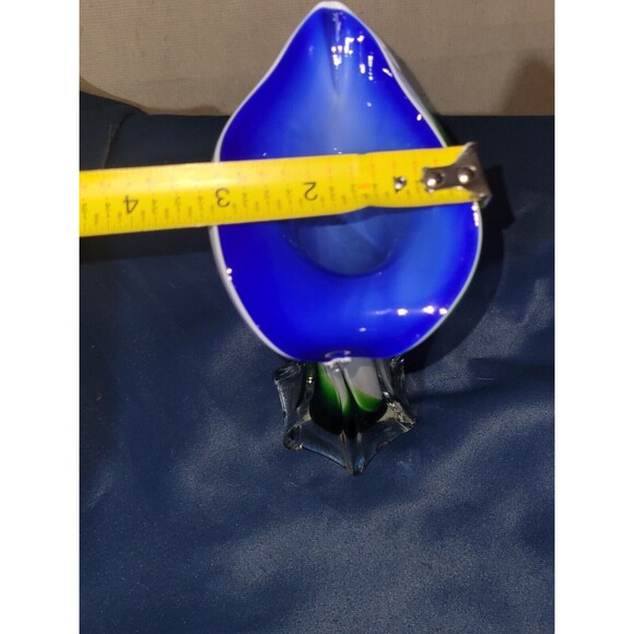 Murano Jack in the Pulpit Encased Glass Vase Handblown Blue White Green Swirl - Picture 14 of 16